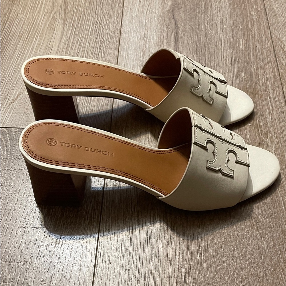 Tory Burch Cream Mules with Wooden Heel